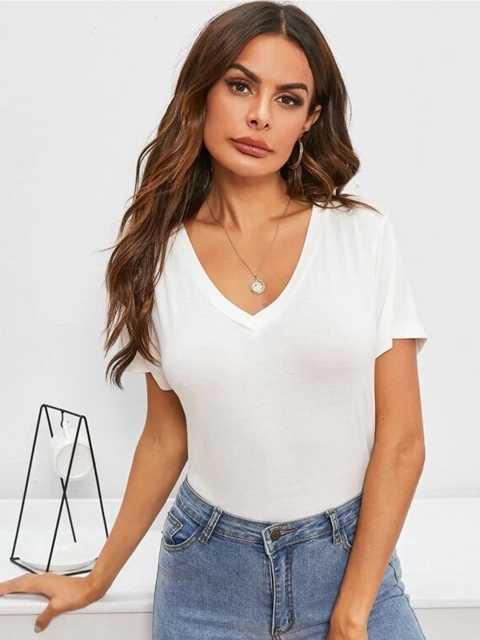 

BoStreet White V-Neck Regular Top