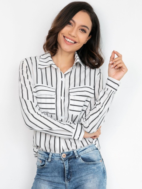 

BoStreet White Striped Shirt Style Top