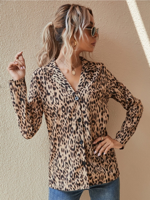 

BoStreet Black Animal Print Shirt Style Top