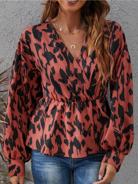 

BoStreet Brown Animal Print Styled Back Top