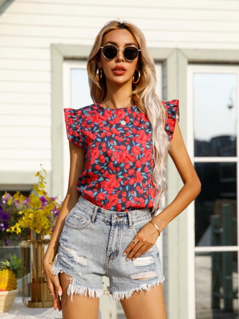 

BoStreet Red Floral Print Top