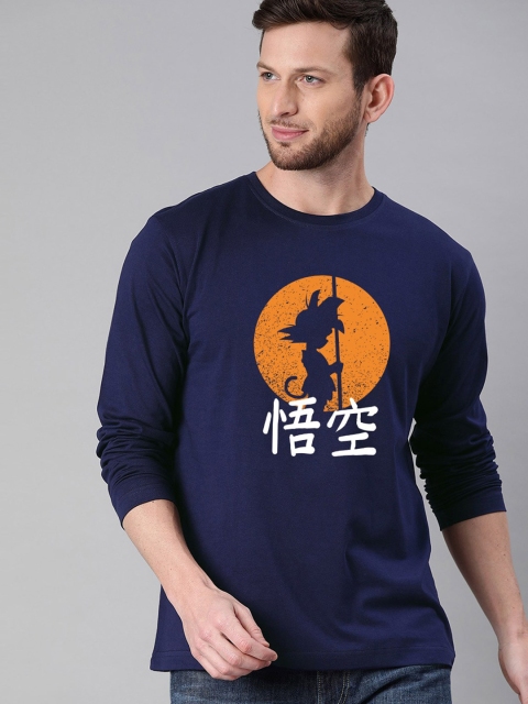 

BE AWARA Men Navy Blue Typography Printed Applique T-shirt