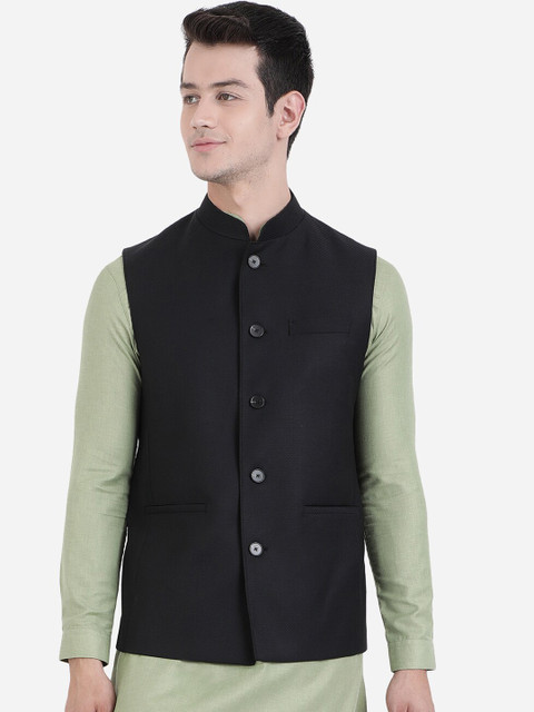 

MODI JACKET Men Black Checked Nehru Jackets