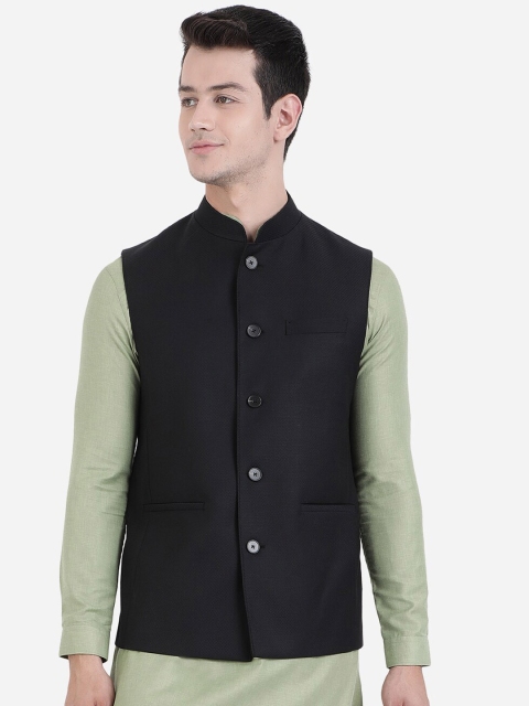 

MODI JACKET Men Black Woven Design Regular Fit Nehru Jacket