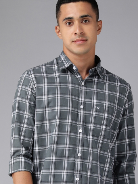 

Van Heusen Sport Men Grey & Black Slim Fit Checked Pure Cotton Casual Shirt