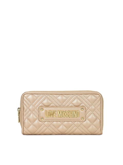 

LOVE MOSCHINO Women Gold-Toned & Tan Zip Detail Zip Around Wallet