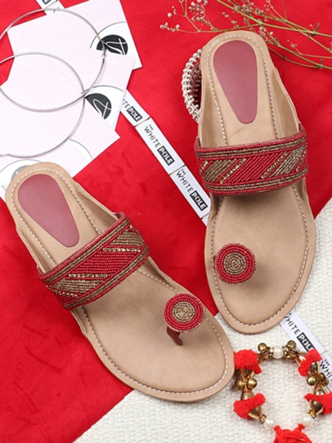 

THE WHITE POLE Women Red Ethnic Open Toe Flats