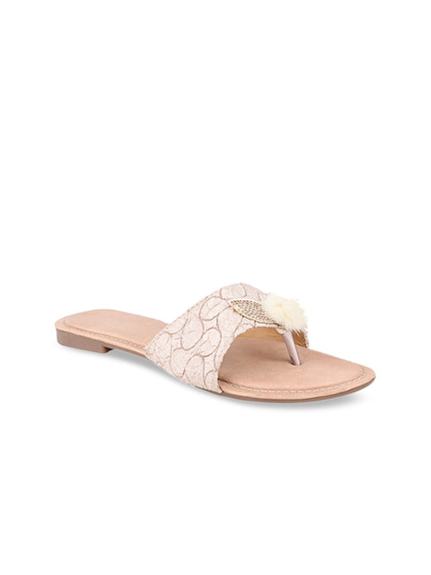 

THE WHITE POLE Women Cream-Coloured Textured Ethnic Open Toe Flats