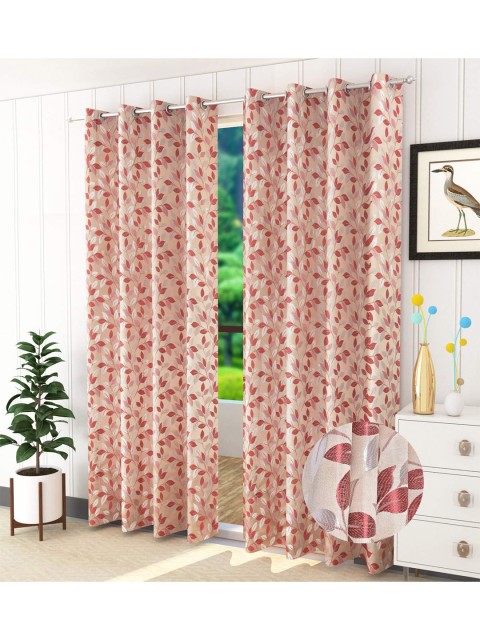 

Fresh From Loom Maroon & Beige Set of 2 Room Darkening Window Curtain