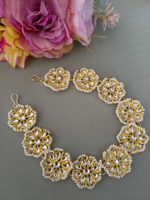 

ANNA CREATIONS Women Gold-Toned & White Hairband