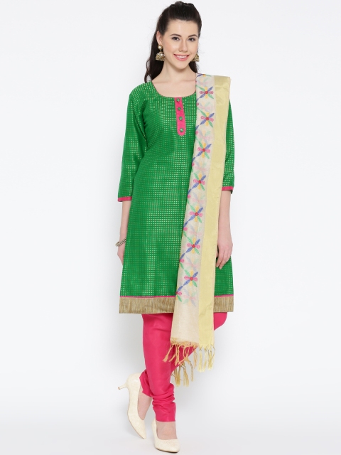

beezal Green & Pink Cotton Woven Design Unstitched Dress Material