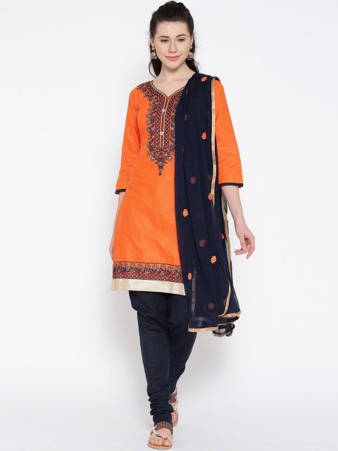 

beezal Orange & Navy Cotton Embroidered Unstitched Dress Material