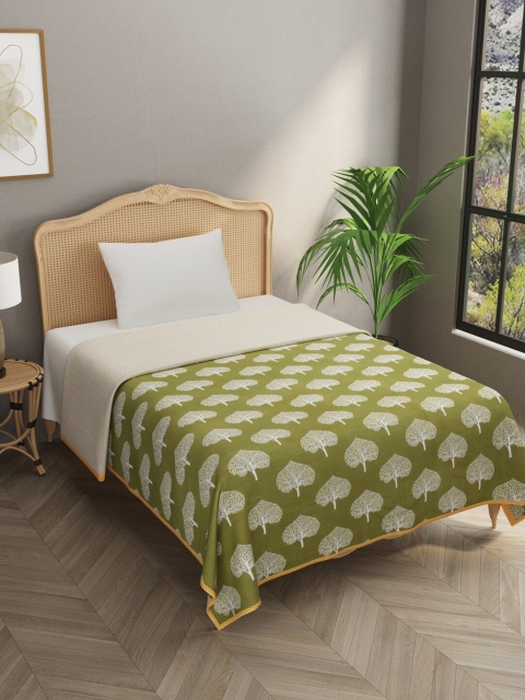 

Gulaab Jaipur Green & White Floral AC Room 350 GSM Single Bed Dohar