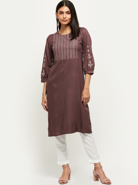 

max Women Brown Yoke Design Thread Work Kurta