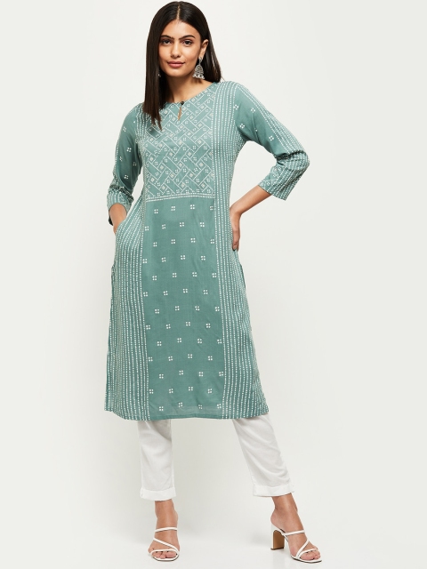 

max Women Blue Geometric Printed Keyhole Neck Kurta
