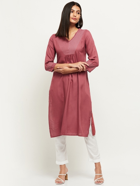 

max Women Pink Yoke Design Thread Work Kurta