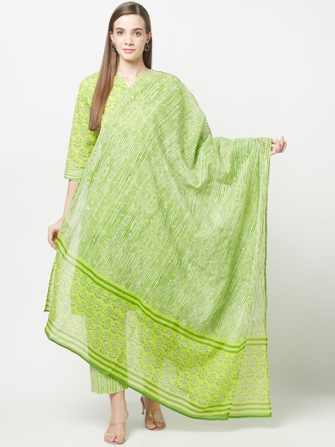 

ERISHA Women Lime Green Ethnic Motifs Printed Pure Cotton Kurta with Palazzos & With Dupatta
