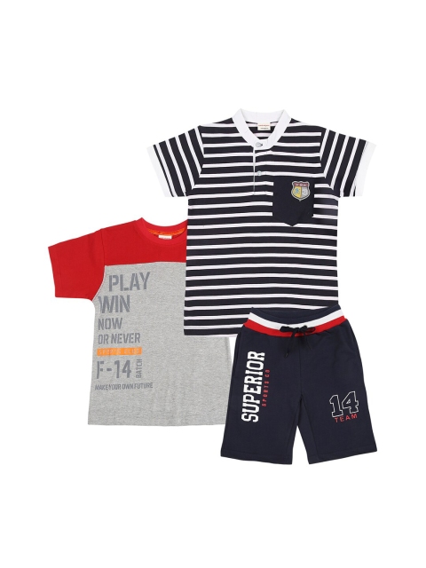 

RAINE AND JAINE Boys White & Grey Melange Printed T-shirt with Shorts