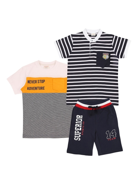 

RAINE AND JAINE Boys White & Navy Blue Printed T-shirt with Shorts