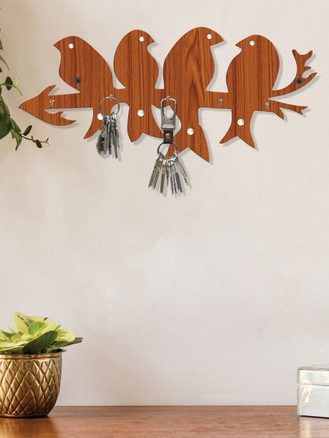 

RANDOM Brown & Red Solid Birds Wall Hanging Key Holder With 5 Hooks