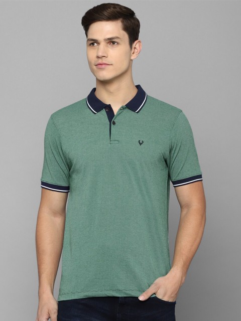 

Allen Solly Men Green Striped Polo Collar Applique T-shirt