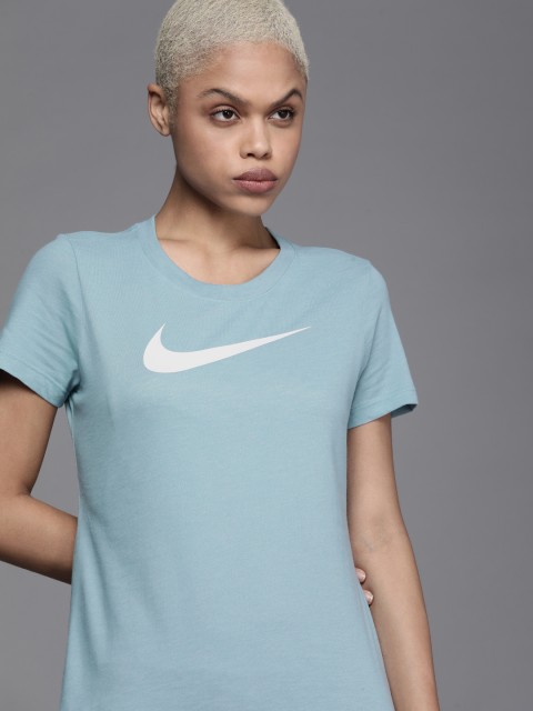 

Nike Women Blue & White Brand Logo Printed Dri-FIT Training T-shirt