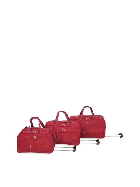 

Teakwood Leathers Set Of 3 Red Solid Duffel Trolley Bags