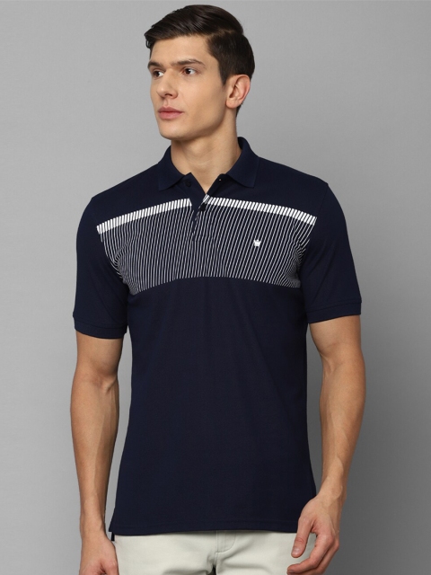 

Louis Philippe Men Navy Blue Striped Cotton Polo Collar T-shirt