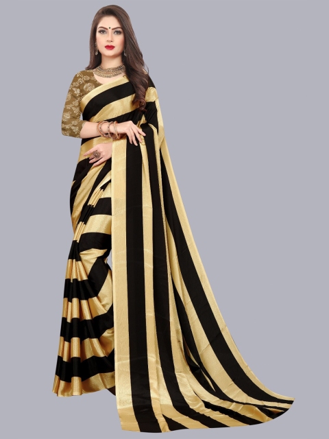 

LAHEJA Gold-Toned & Black Striped Saree