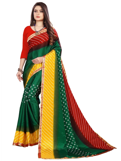 

LAHEJA Green & Yellow Bandhani Printed Saree