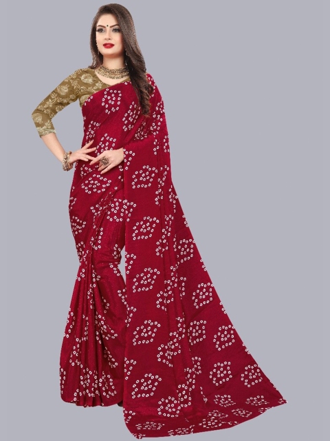 

LAHEJA Maroon & White Bandhani Printed Ploy Silk Saree