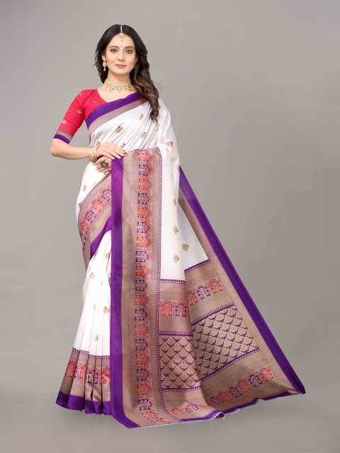 

KALINI Off White & Purple Ethnic Motifs Art Silk Saree
