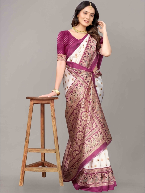 

KALINI Off White & Magenta Ethnic Motifs Art Silk Saree