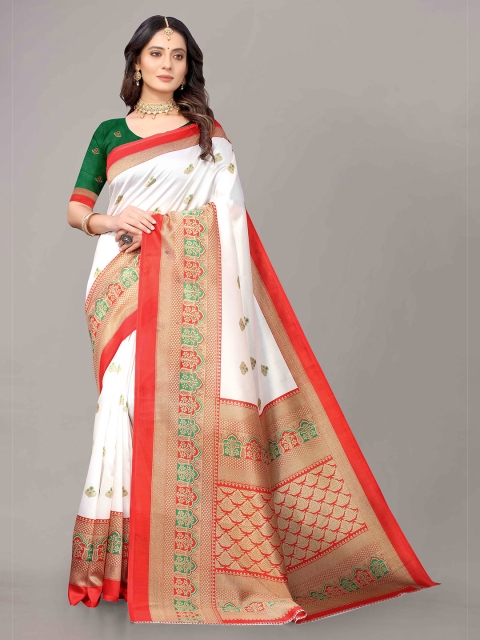 

KALINI Off White & Red Ethnic Motifs Art Silk Saree