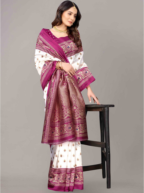 

KALINI Off White & Magenta Ethnic Motifs Art Silk Saree