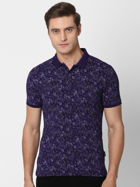 

V Dot Men Purple Printed Polo Collar Slim Fit T-shirt