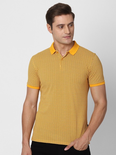 

V Dot Men Yellow Printed Polo Collar Slim Fit T-shirt