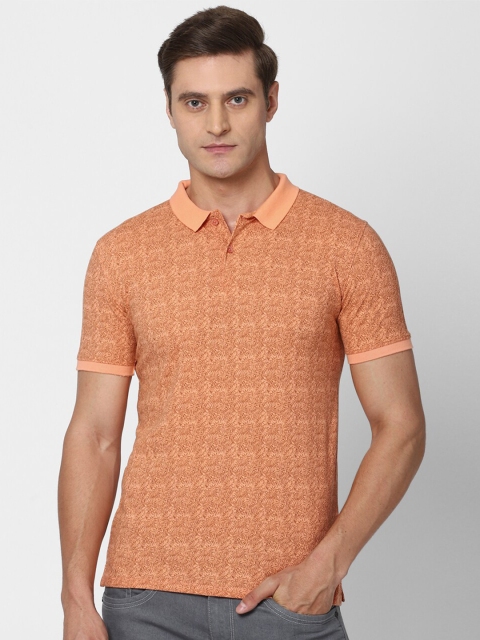 

V Dot Men Orange Checked Polo Collar Slim Fit T-shirt