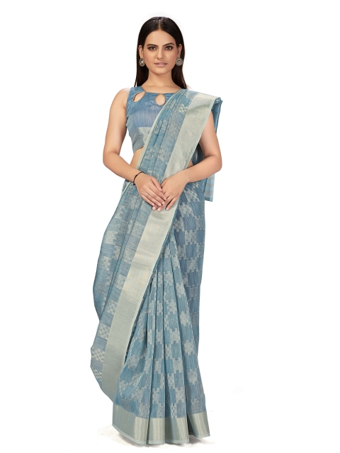 

MANOHARI Blue & Gold-Toned Zari Silk Blend Saree