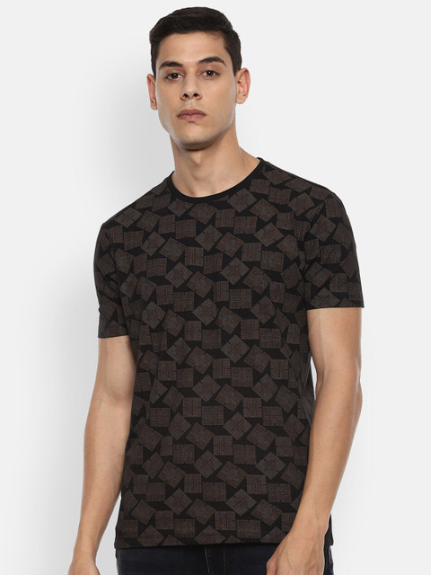 

VAN HEUSEN DENIM LABS Men Olive Green & Black Printed Cotton T-shirt