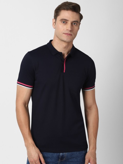 

Van Heusen Sport Men Navy Blue Solid Cotton Polo Collar T-shirt