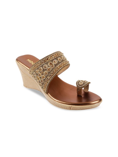 

Mochi Women Gold-Toned Embellished One Toe Flats