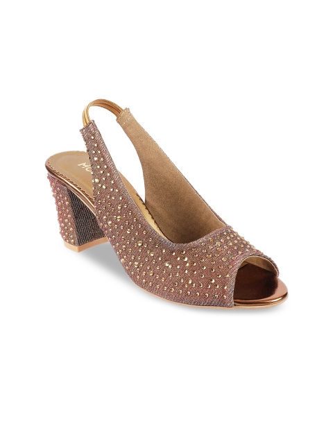 

Mochi Women Bronze-Toned Embellished Open Toe Flats
