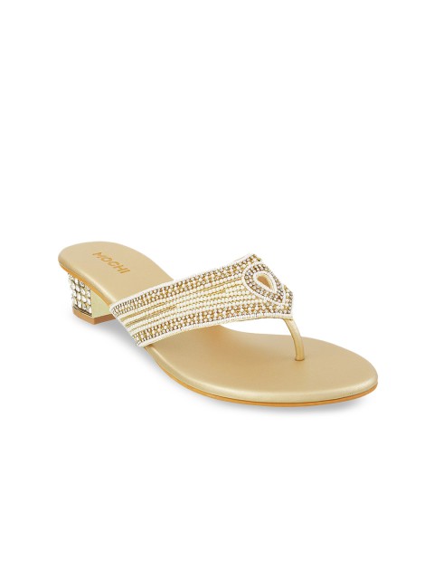

Mochi Women Gold-Toned Embellished Open Toe Flats