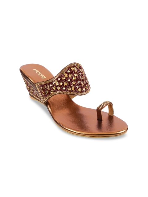 

Mochi Women Bronze-Toned Textured One Toe Flats