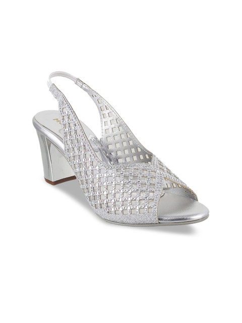 

Mochi Women Silver-Toned Printed Open Toe Flats