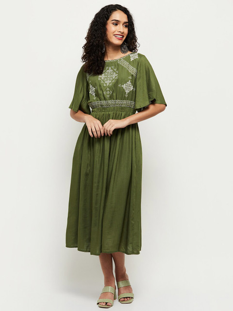 

max Green Ethnic Printed Midi Dress