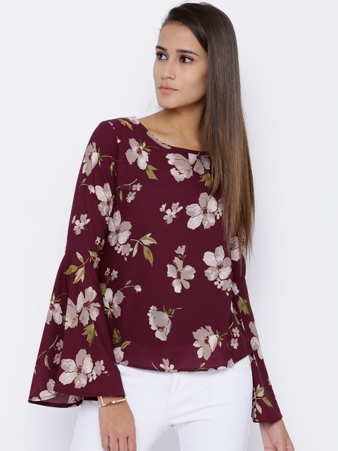 

Tokyo Talkies Maroon Floral Print Top