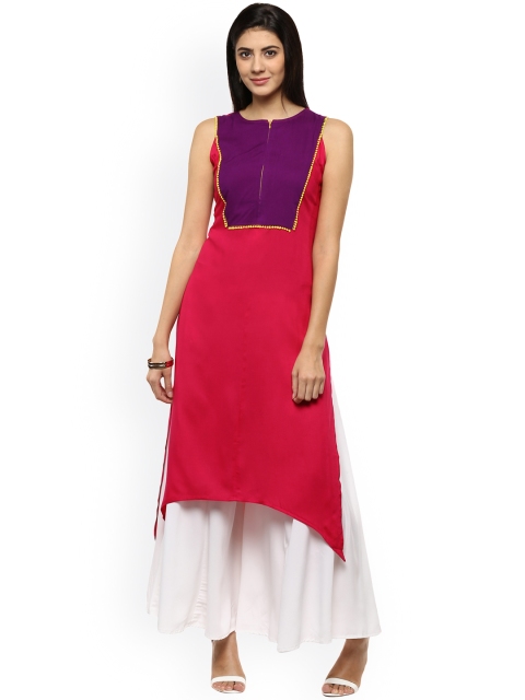 

Avaana Women Pink & Purple Colourblocked A-Line Kurta