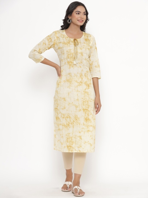

PK Fashions Women Yellow & Off White Printed Pure Cotton Kurta